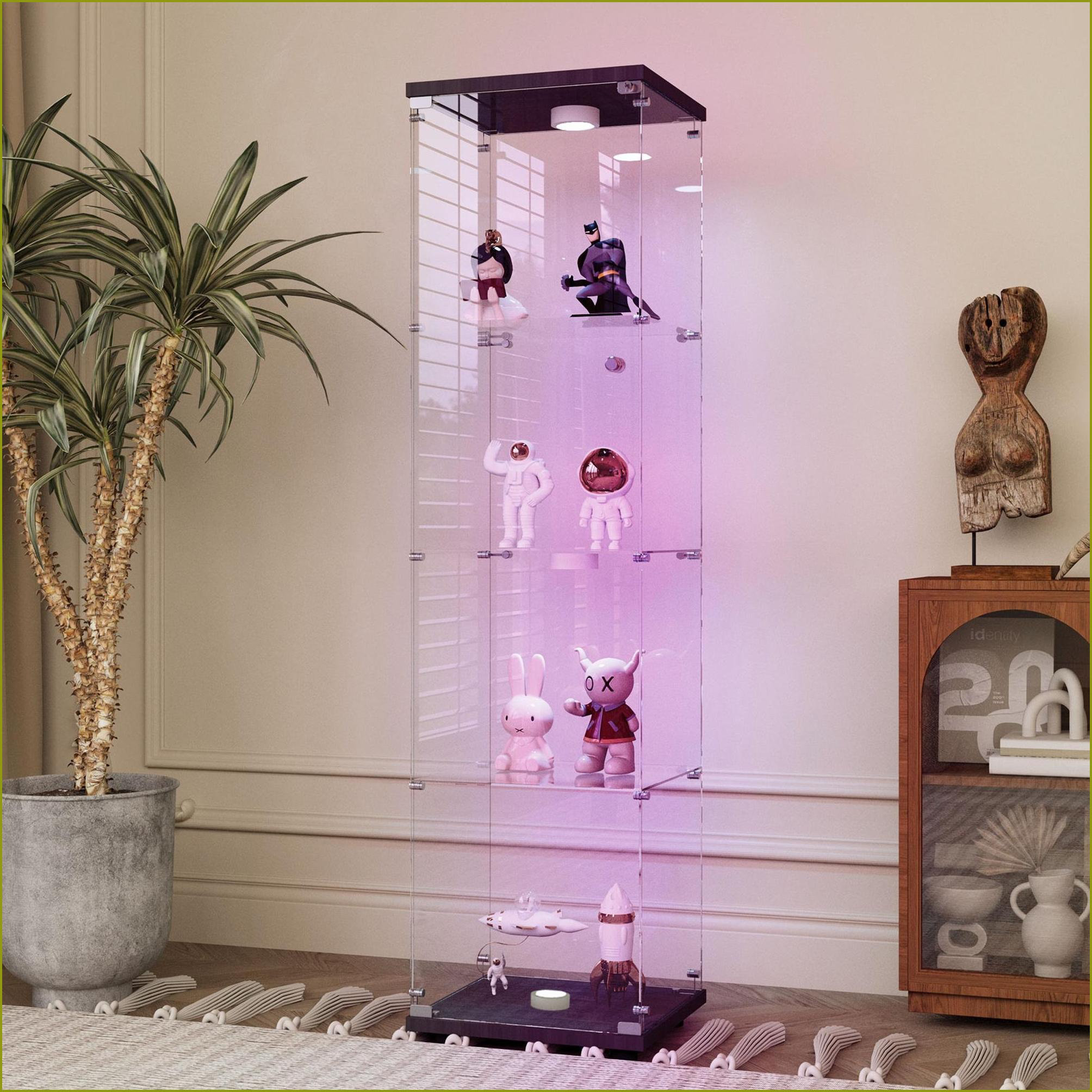 Ebern Designs Display Cabinet with Tempered Glass Shelves, Battery